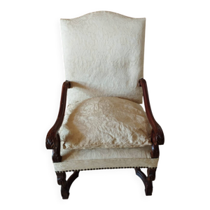 Fauteuil bois et tissus - style louis xiv