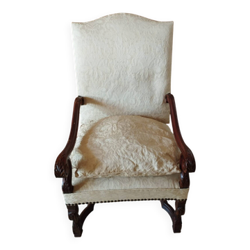 Fauteuil bois et tissus de style Louis XIV (ou de style Haute Époque /