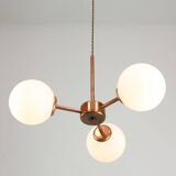 Mid-Century Modern Italian Chandelier in Copper and Opaline Glass, 1960s
