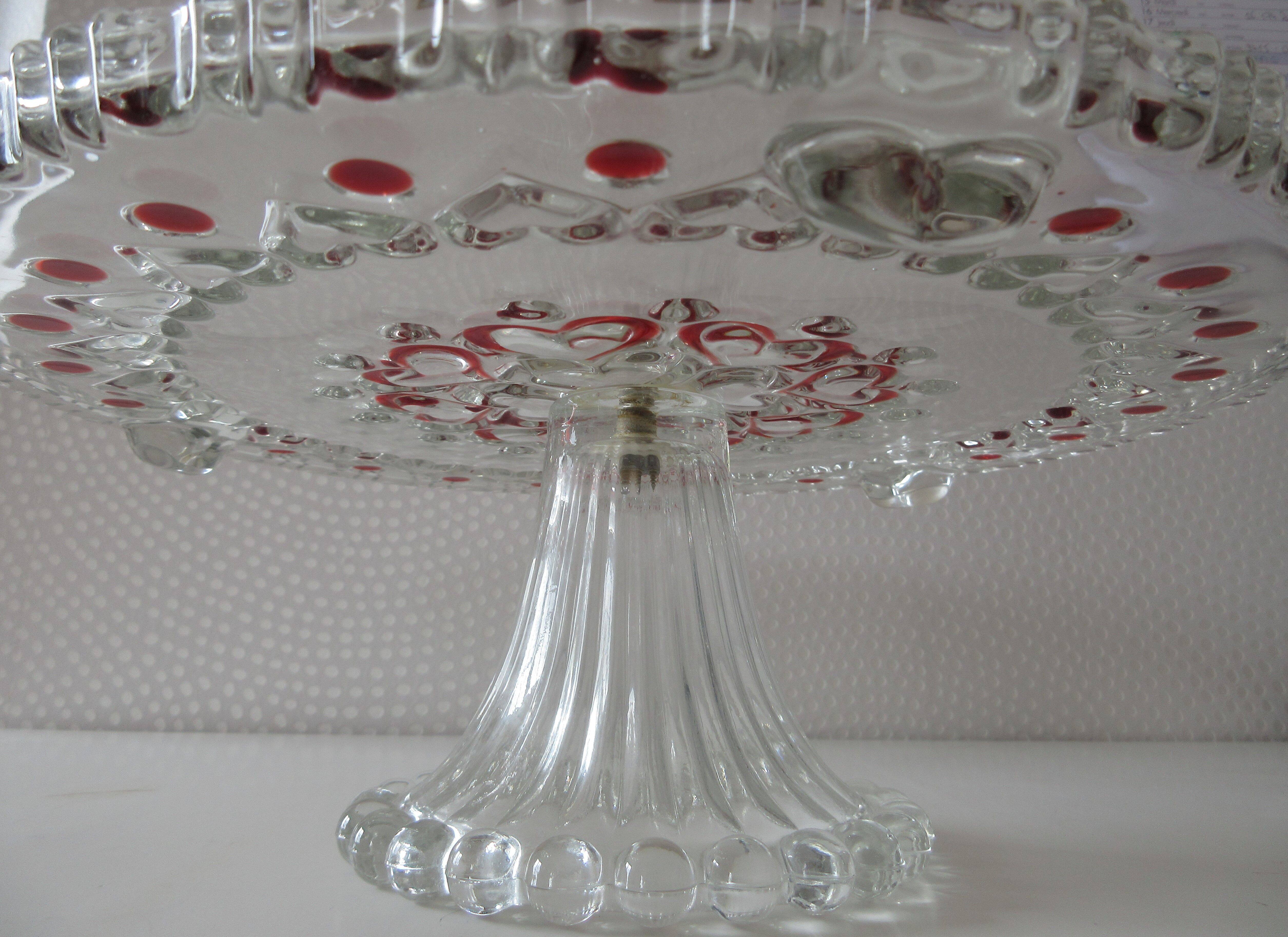 Vintage glass cake display pattern hearts