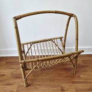 Vintage rattan magazine rack in bohemian style '1970s -
