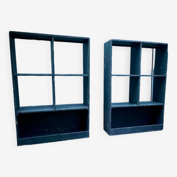 Pair of painted wooden workshop shelves