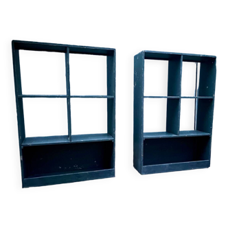 Pair of painted wooden workshop shelves