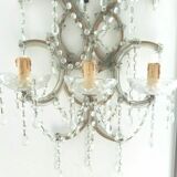 Pair of appliques Marie Thérèse Brass frame and glass and tassels 20th century