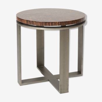 Table d'appoint de style art-déco en bois de palmier et piètement en acier