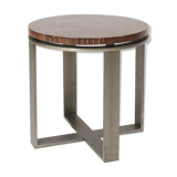 Art-deco style side table in palm wood and steel base