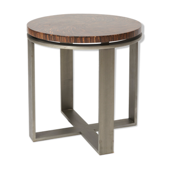 Art-deco style side table in palm wood and steel base