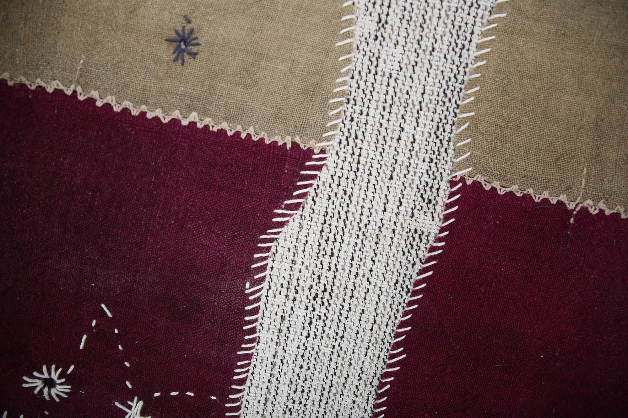 Wine Color Vintage Textile Wall Hanging, Handwoven Tapestry, 106x116 Cm