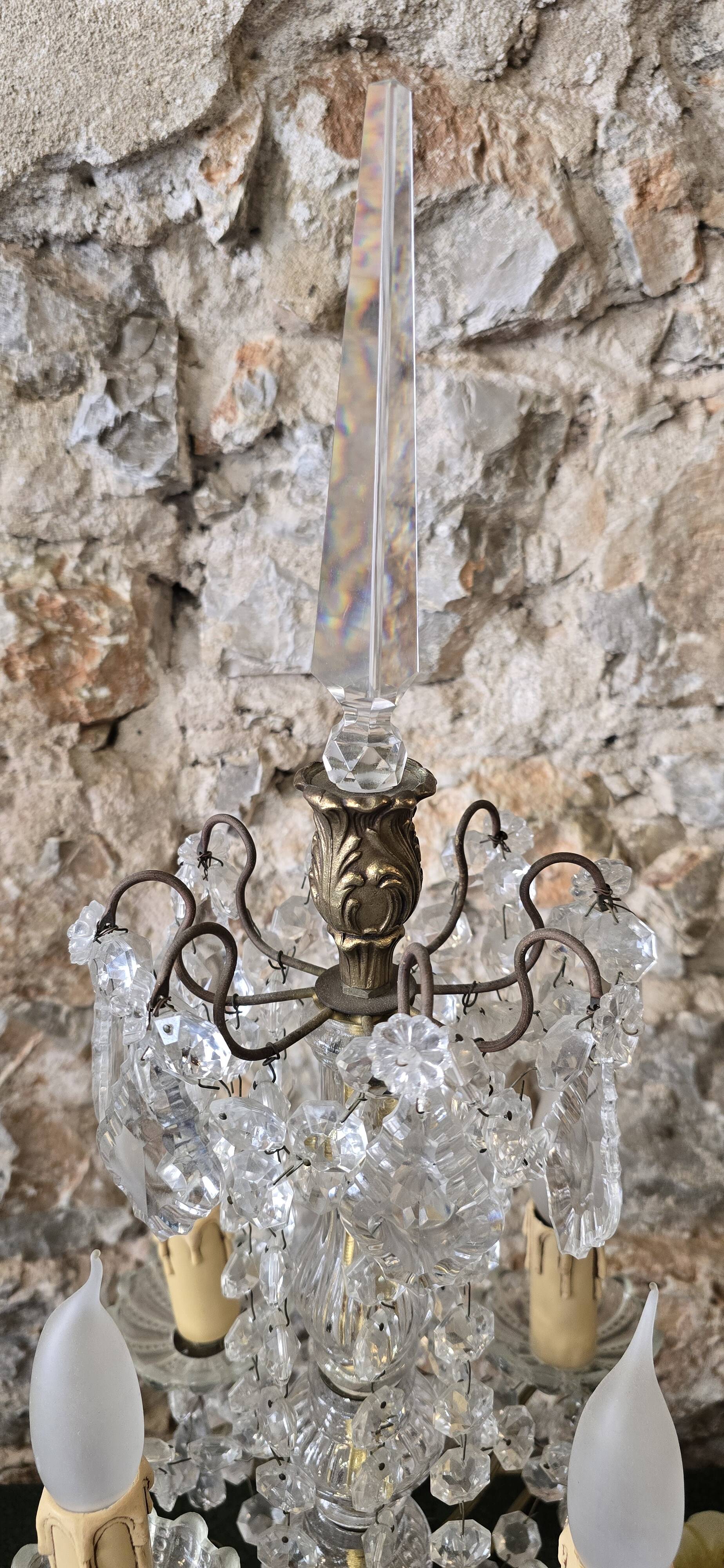 Girandole in gilded bronze and glass pendants
