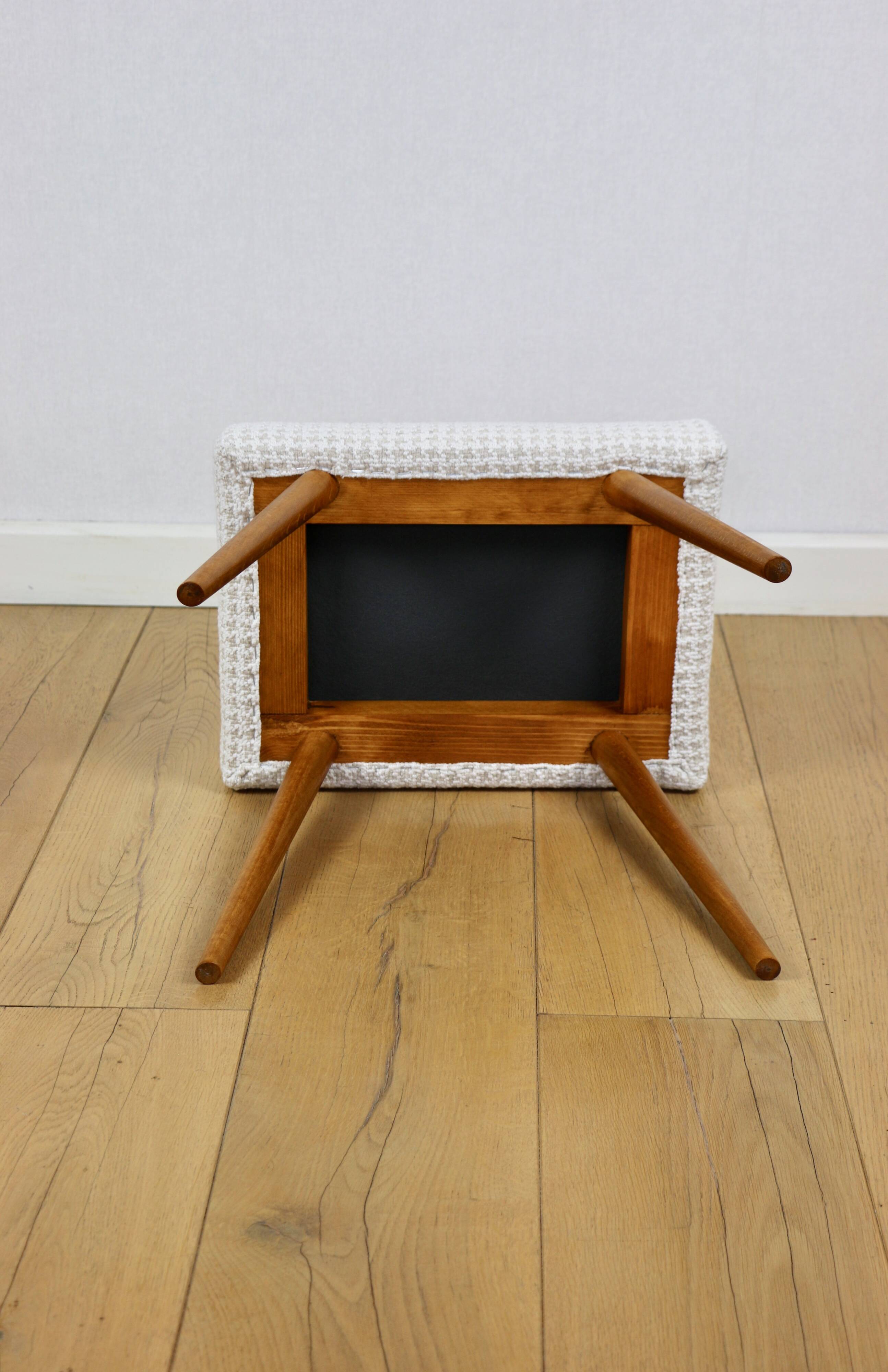 Cream herringbone stool seat - round beech legs
