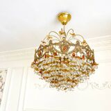 Lustre vintage exceptionnel en cristal style Murano orange, laiton, 5