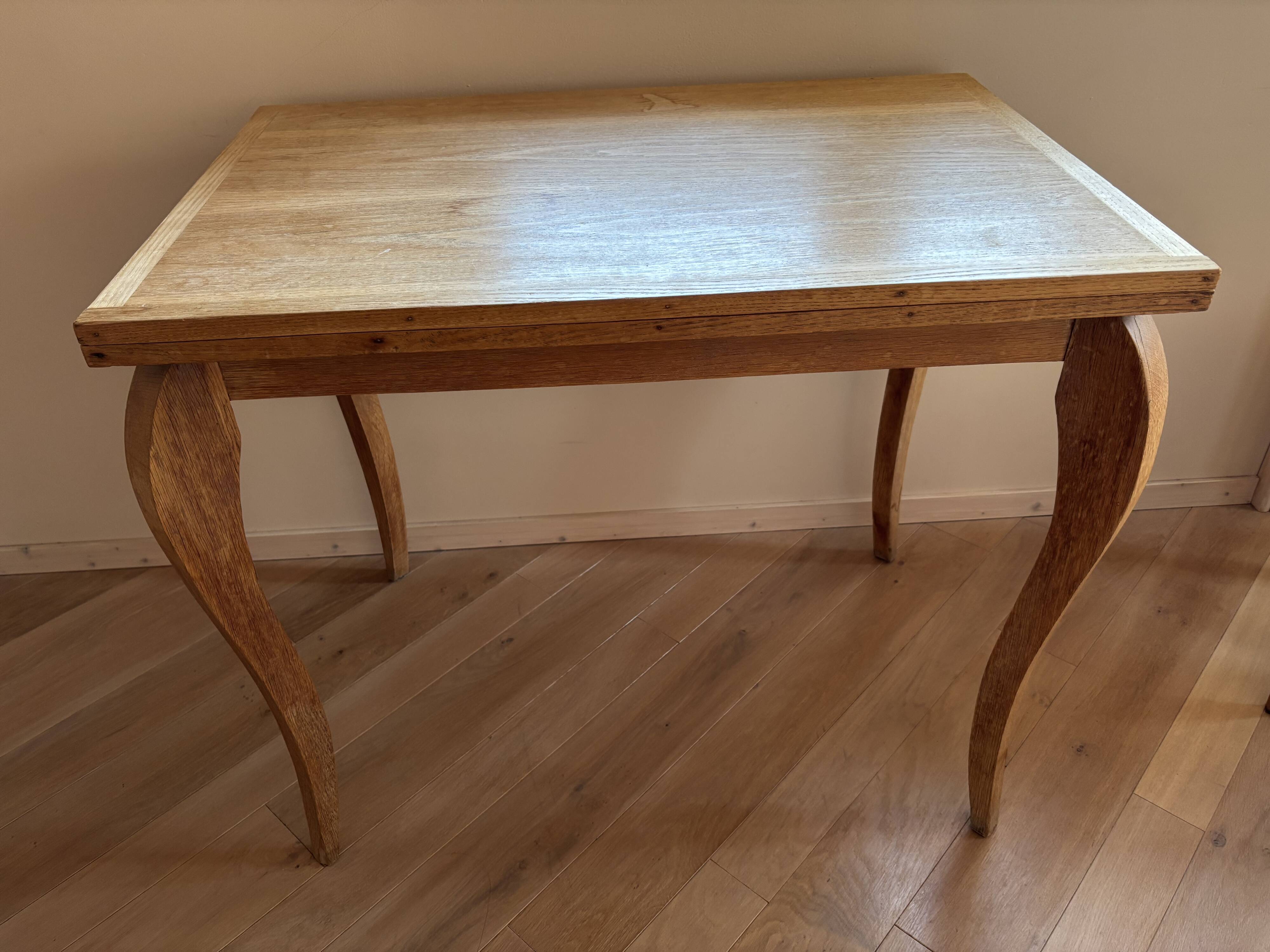 Folding game table in cerused oak – cabriole legs – Louis XV style