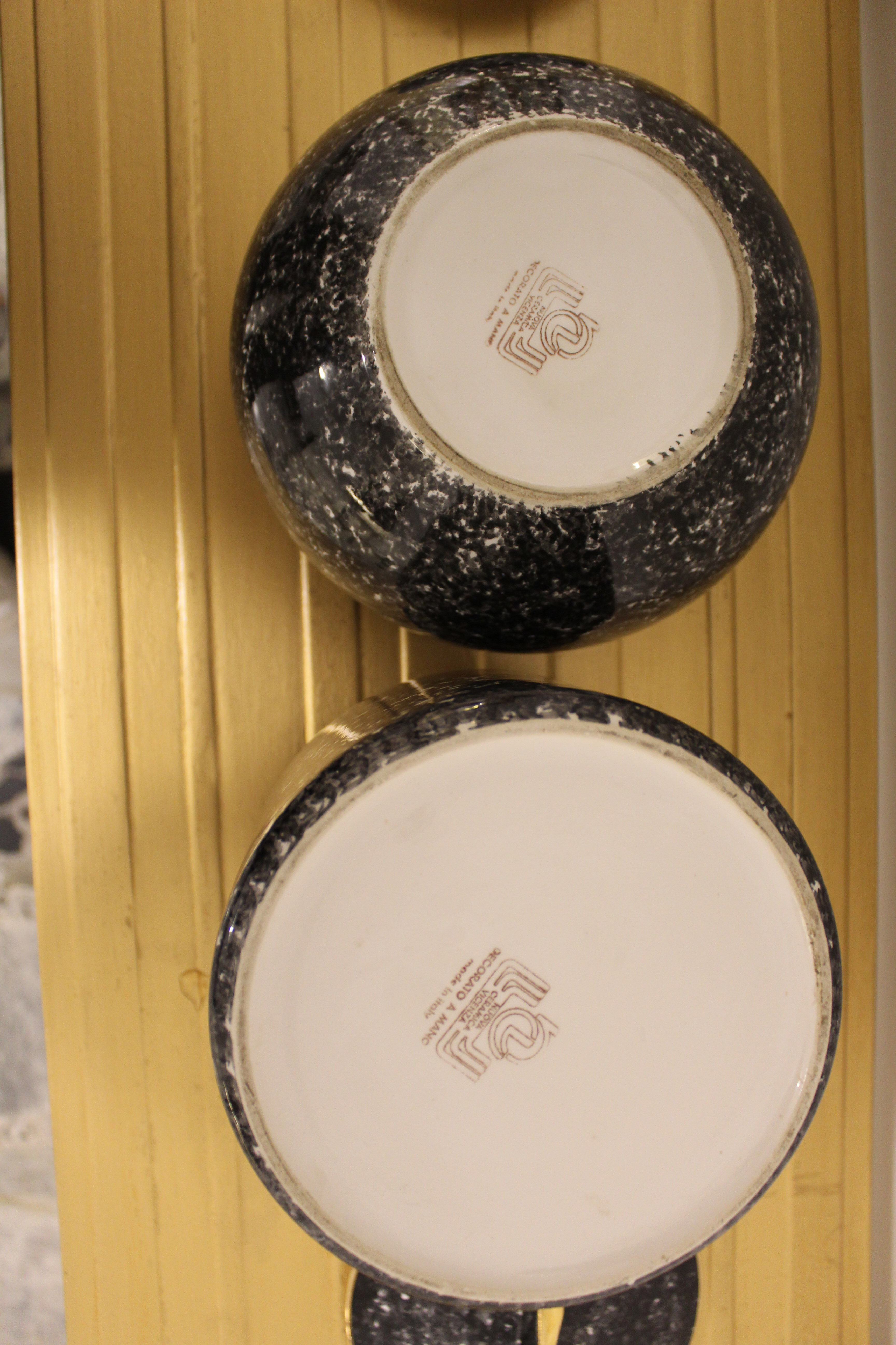 Pair of Vicentina ceramic vases, hand-decorated, Italy 1970'