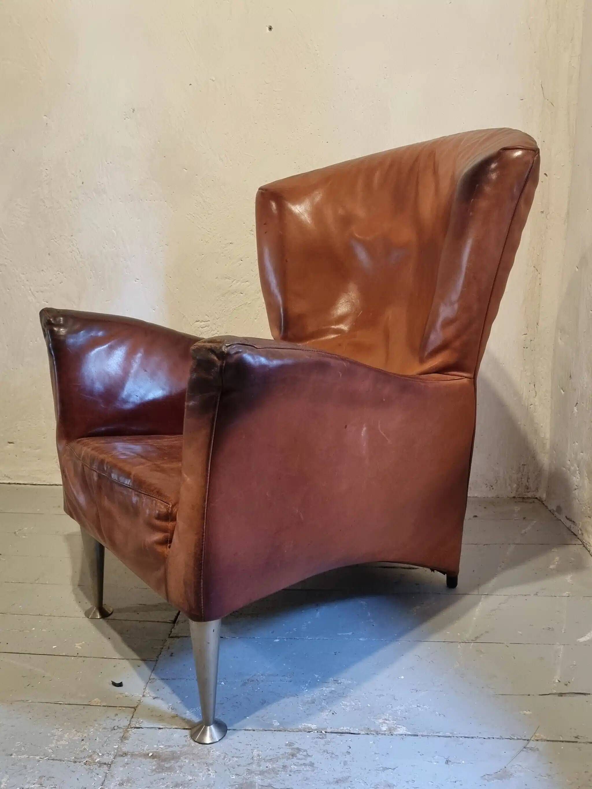 Vintage Dutch leather lounge chair, 1990s, Montis style