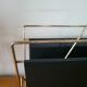 Vintage metal magazine rack in gold and black vinyl Newspaper holder