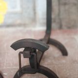 Vintage chenets, pair of brutalist dog-shaped chenets, fireplace accessory.