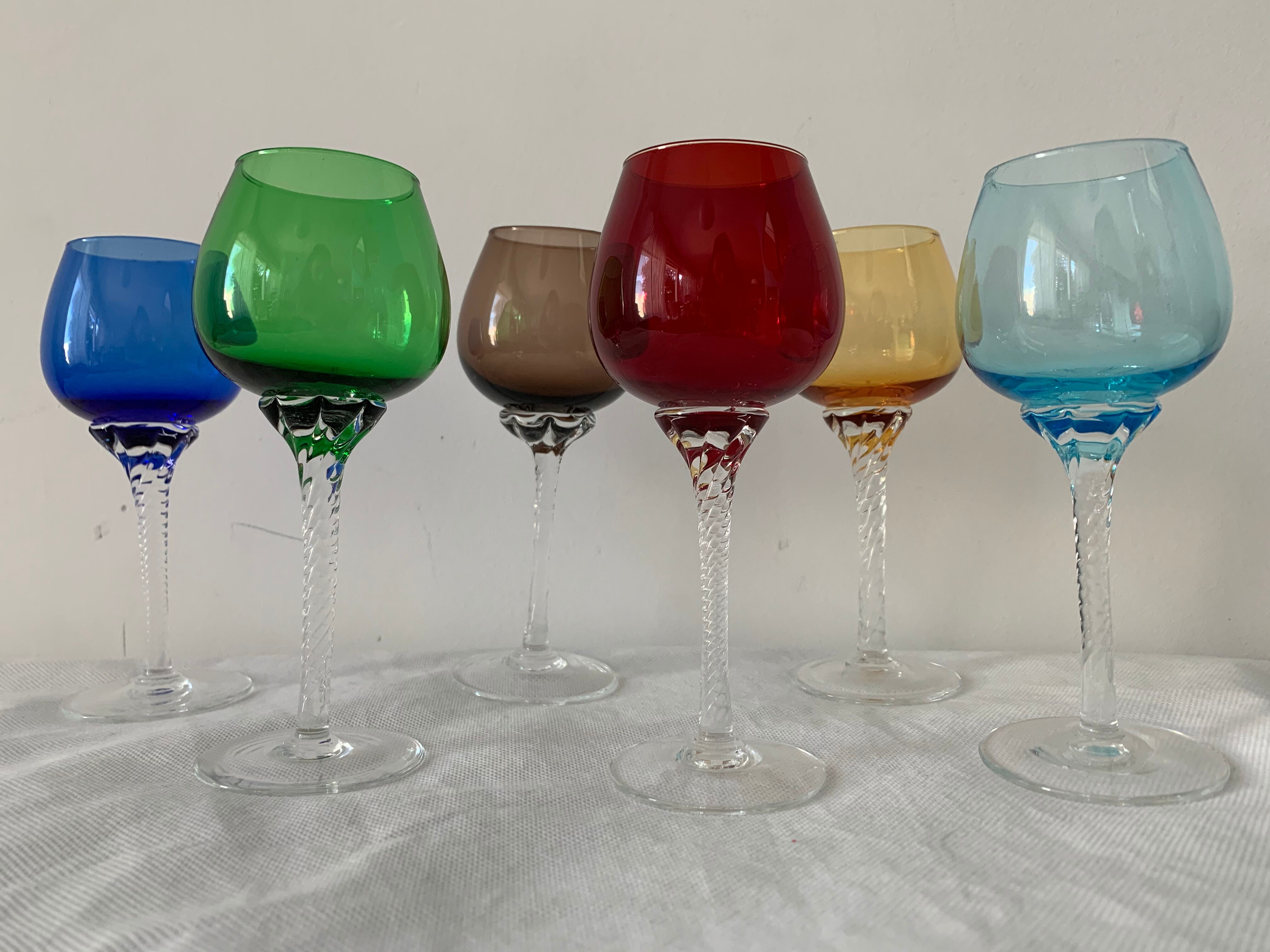 Set of 6 murano 1970 colored digestive glasses