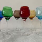 Set of 6 murano 1970 colored digestive glasses