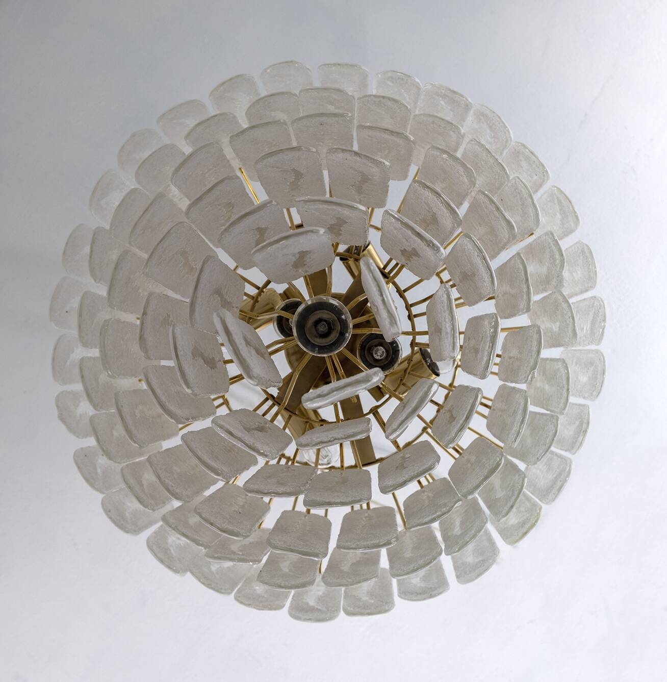 Venini Style 6 Floors Chandelier Murano Glass Graniglia and Brass, 1970s