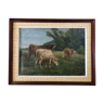 Table: oil on canvas - cows in the vicinity
