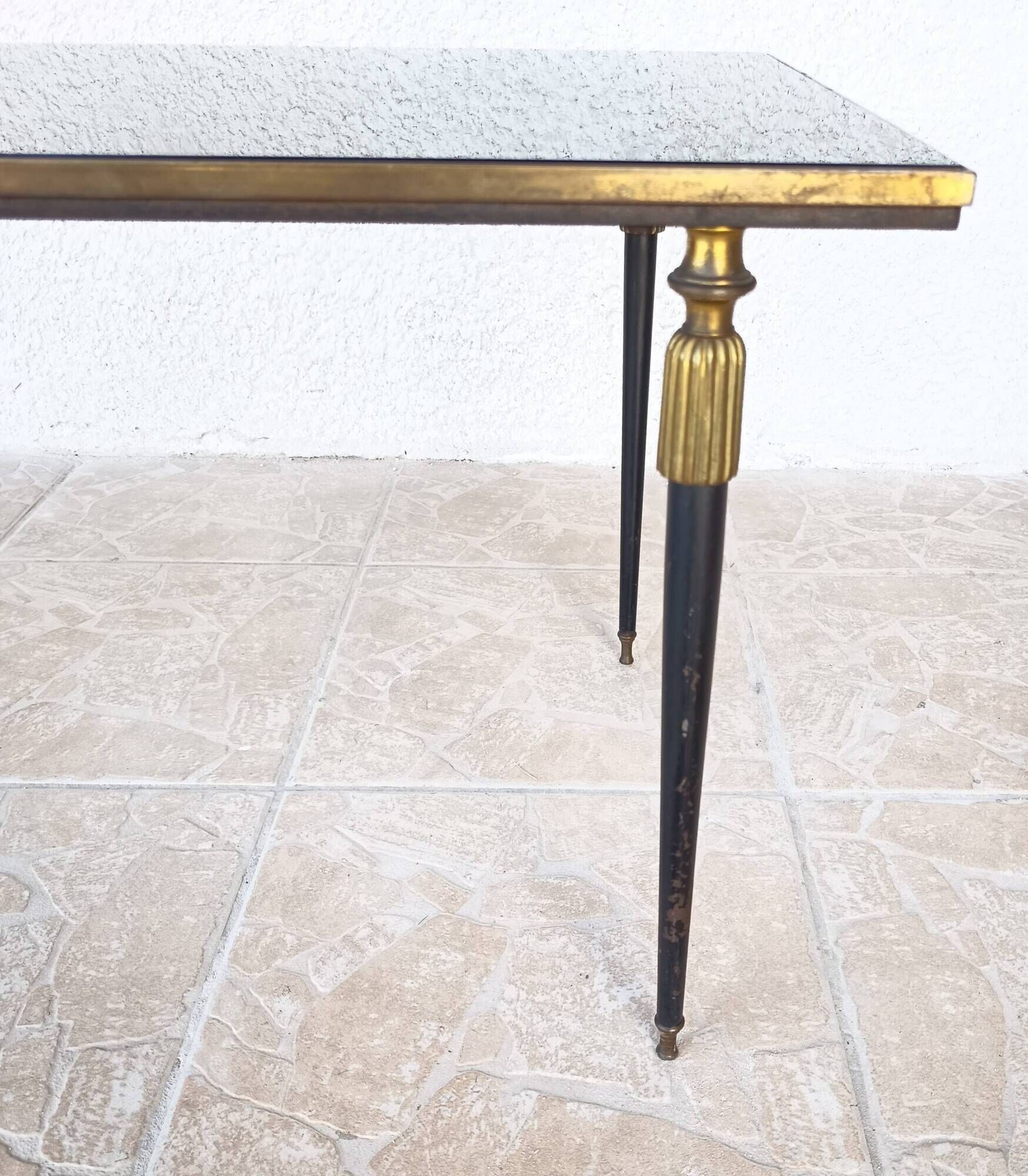 1960s metal and smoked glass coffee table