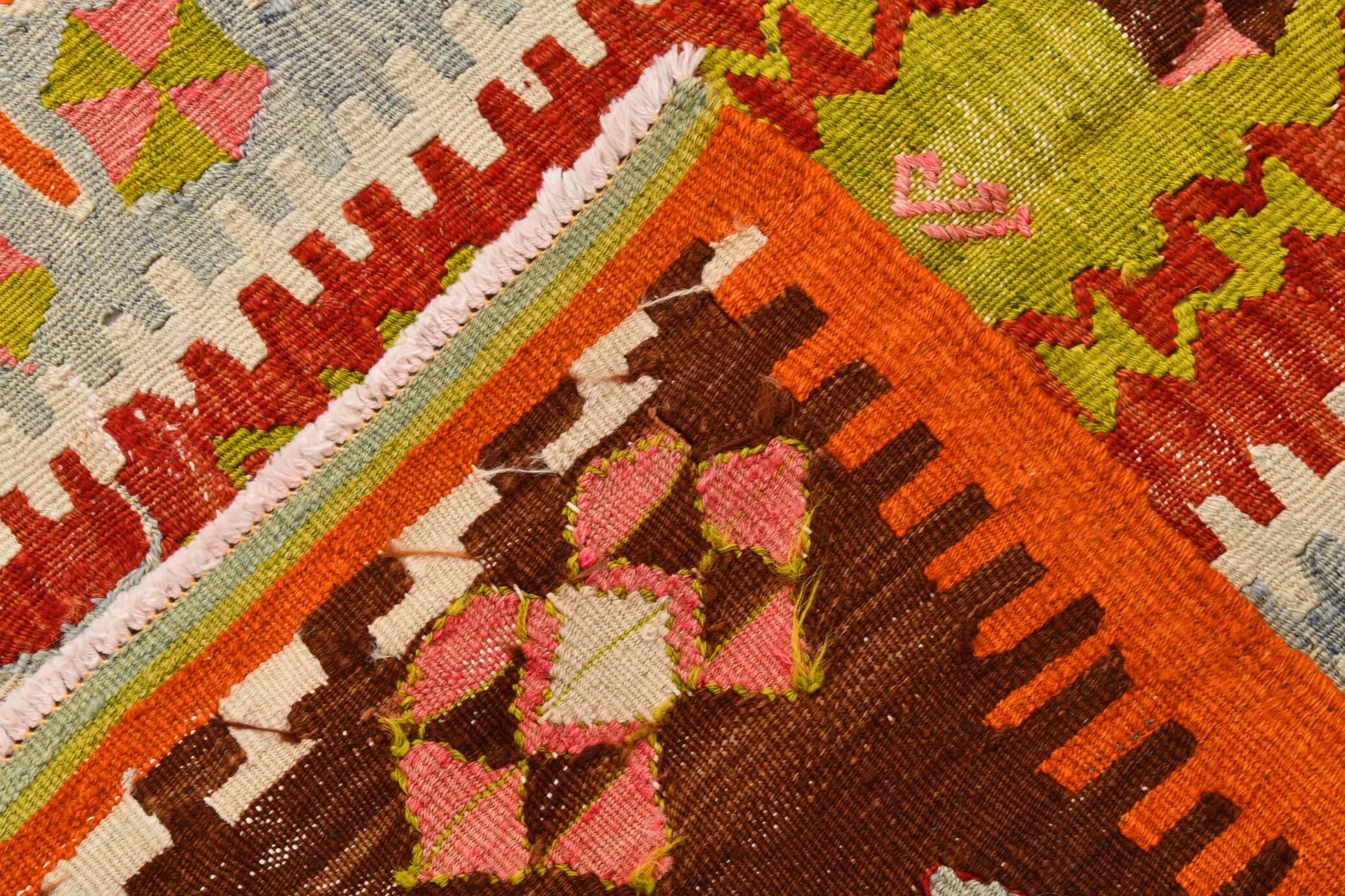 4x8 Multicolor Geometric Style Kilim Rug, 129x255 Antique Decor