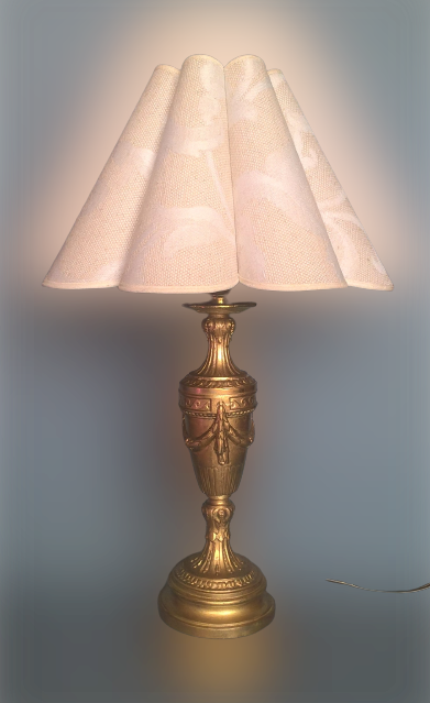 Louis XVI style bougeoir late 19th century gold metal transformed into lamp foot- with embroidered day offal