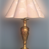 Louis XVI style bougeoir late 19th century gold metal transformed into lamp foot- with embroidered day offal