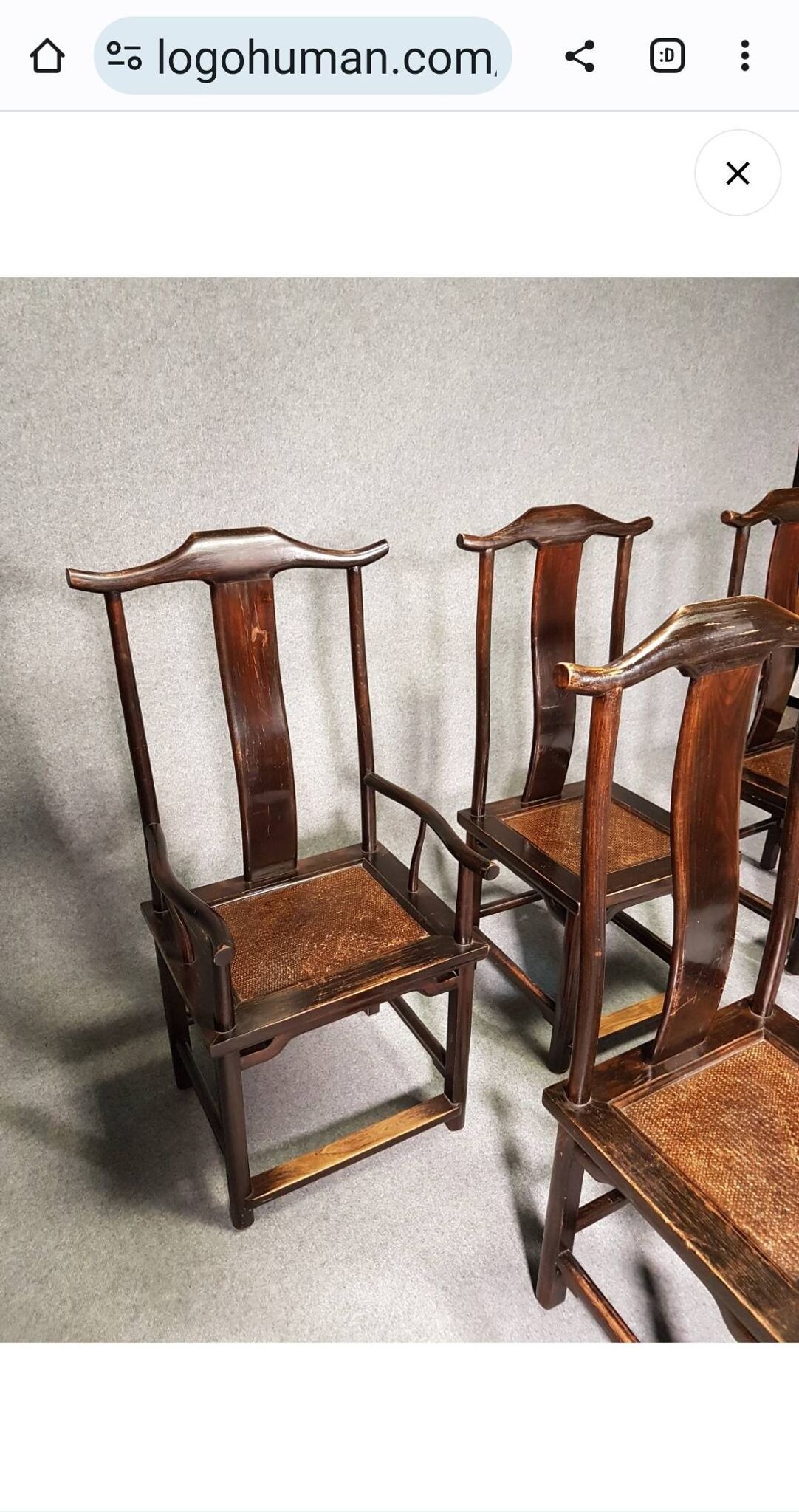 6 Vintage Oriental Asian Chinese Brown Tallback Yokeback Side Chairs. 2 x armchair / 4 x without a