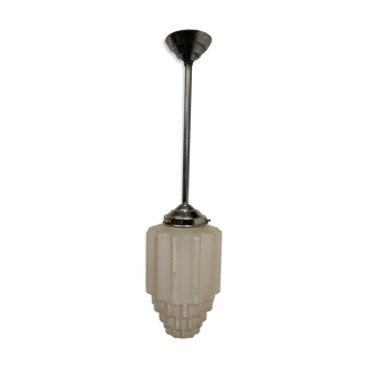 Suspension in frosted glass and chrome. Art Deco