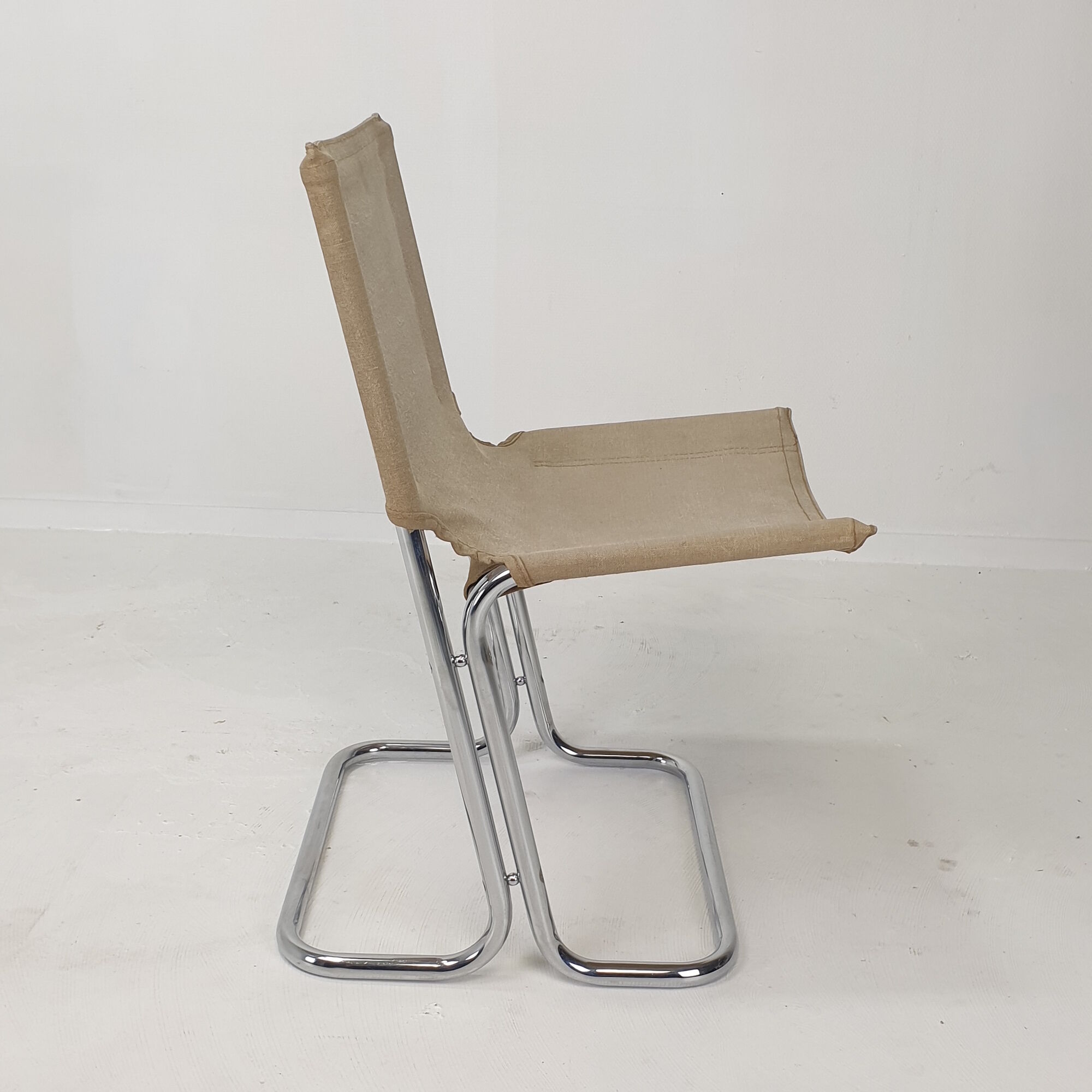 Set of 2 italian canvas and chromed metal chairs, 1970's