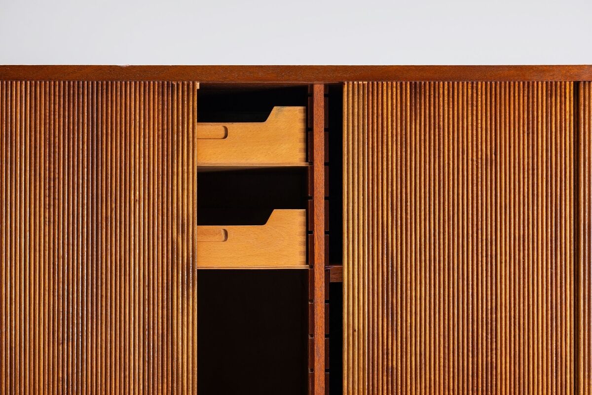 Danish high cabinet in teak with tambour doors Denmark 1960
