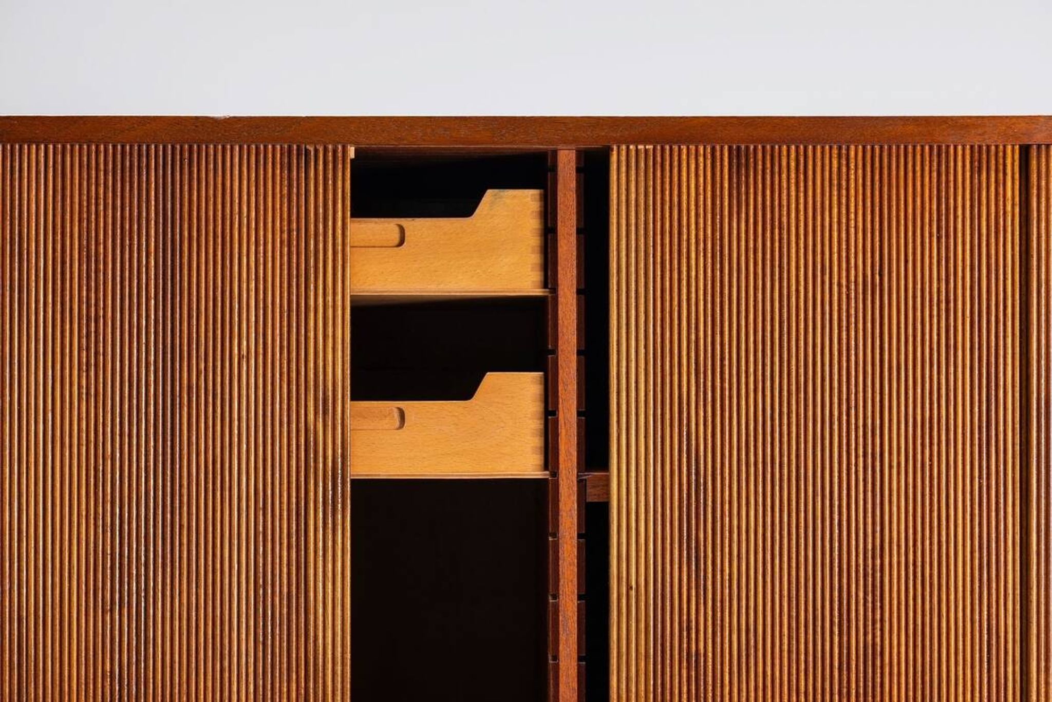Danish high cabinet in teak with tambour doors Denmark 1960