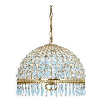 Brass and crystal chandelier, designed by Palwa, Germany, 1970s.