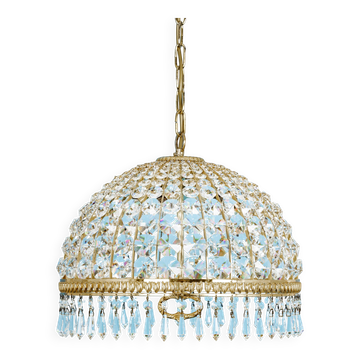 Brass and crystal chandelier, designed by Palwa, Germany, 1970s.