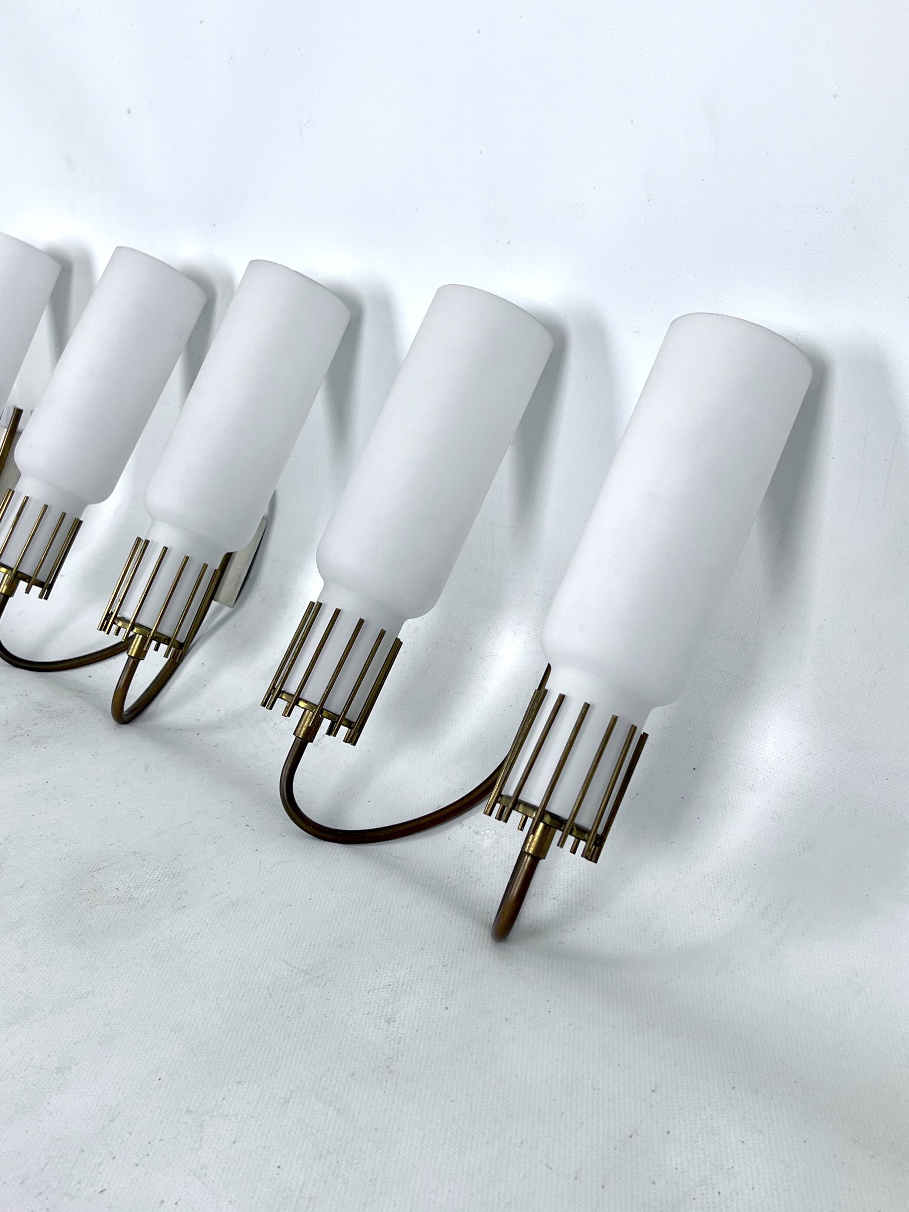 Mid-Century Modern set of three sconces in Arredoluce style. Italy 1950s