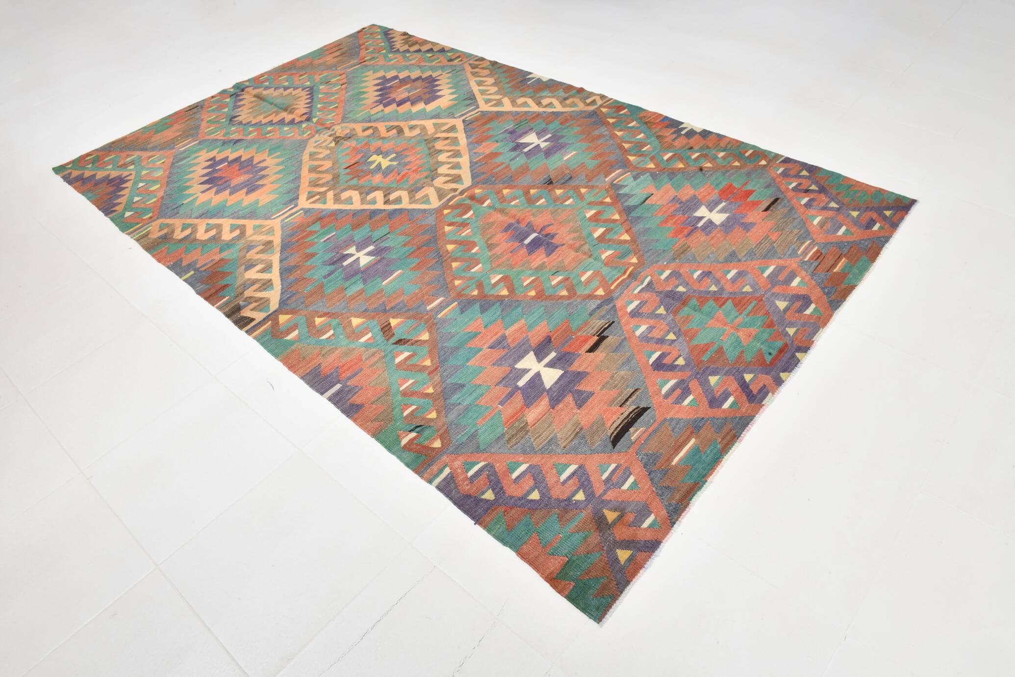 Multicolor Geometric Style Designer Kilim Rug, 181x291 Cm (5'11"x9'7" ft)