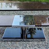 Coffee table from the 70s in chromed steel and smoked plexiglass double swivel trays