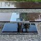 Coffee table from the 70s in chromed steel and smoked plexiglass double swivel trays