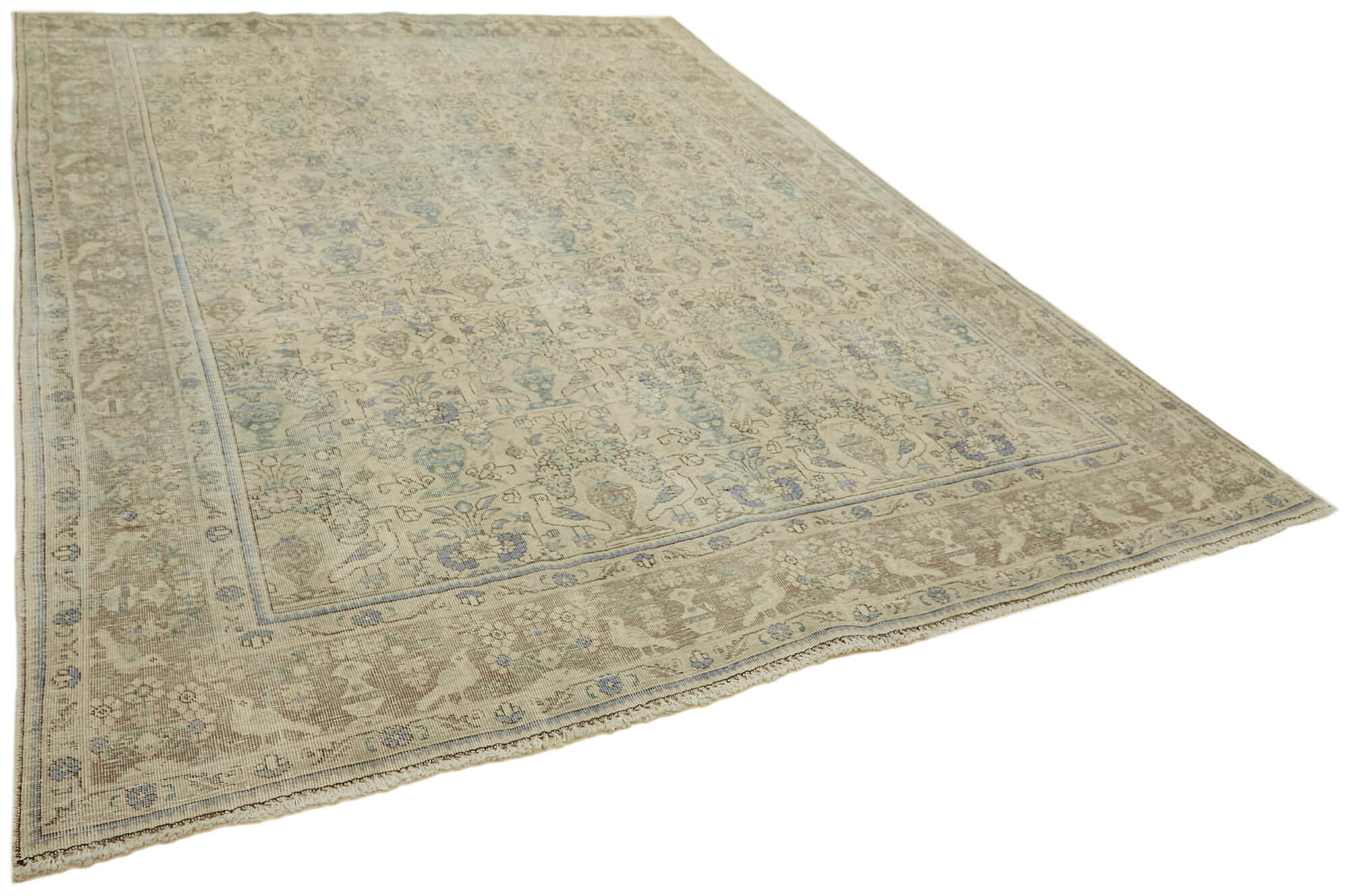 Hand-knotted persian vintage 1970s 291 cm x 374 cm beige wool carpet
