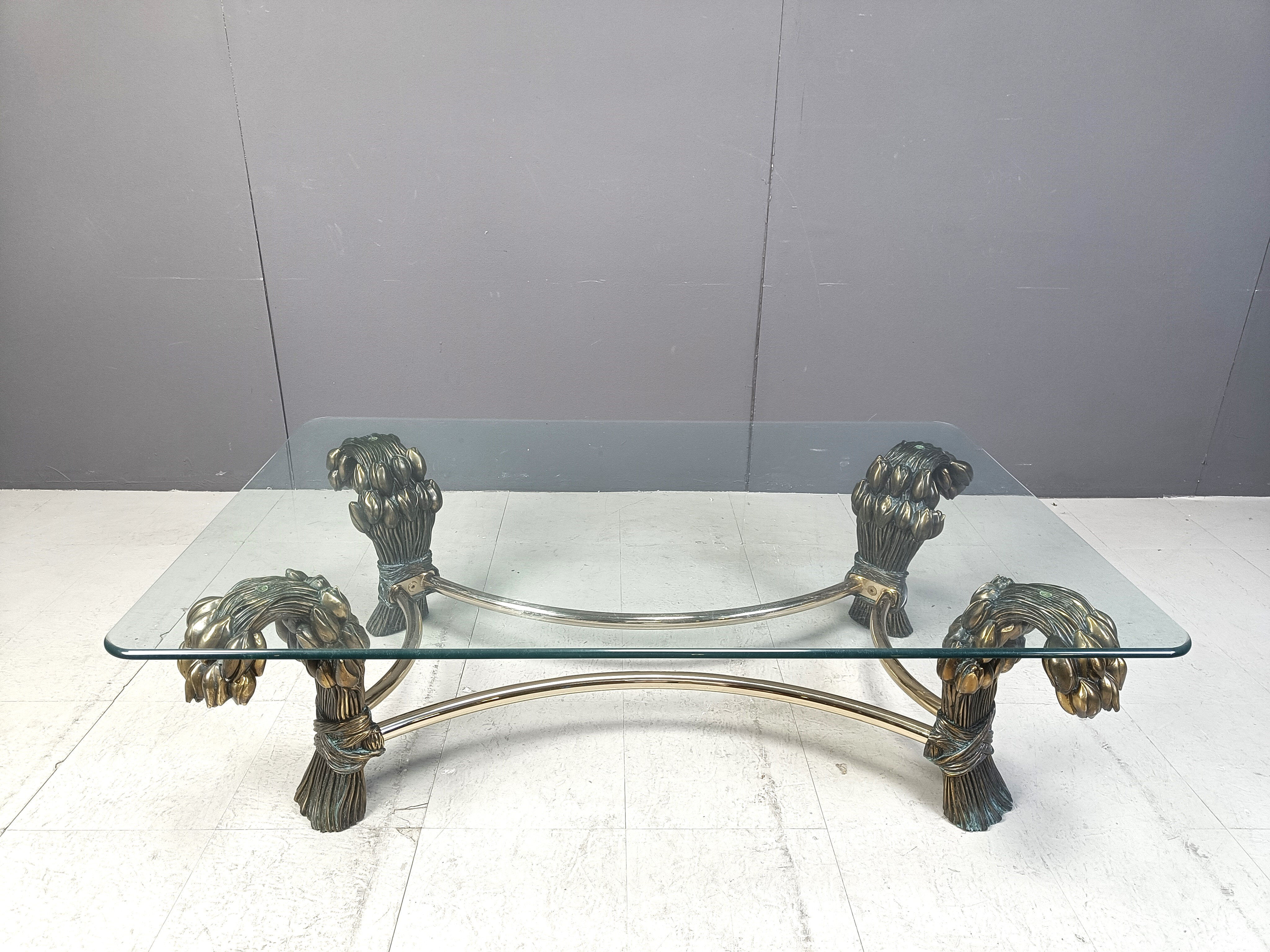 Vintage brass flower coffee table, 1970s