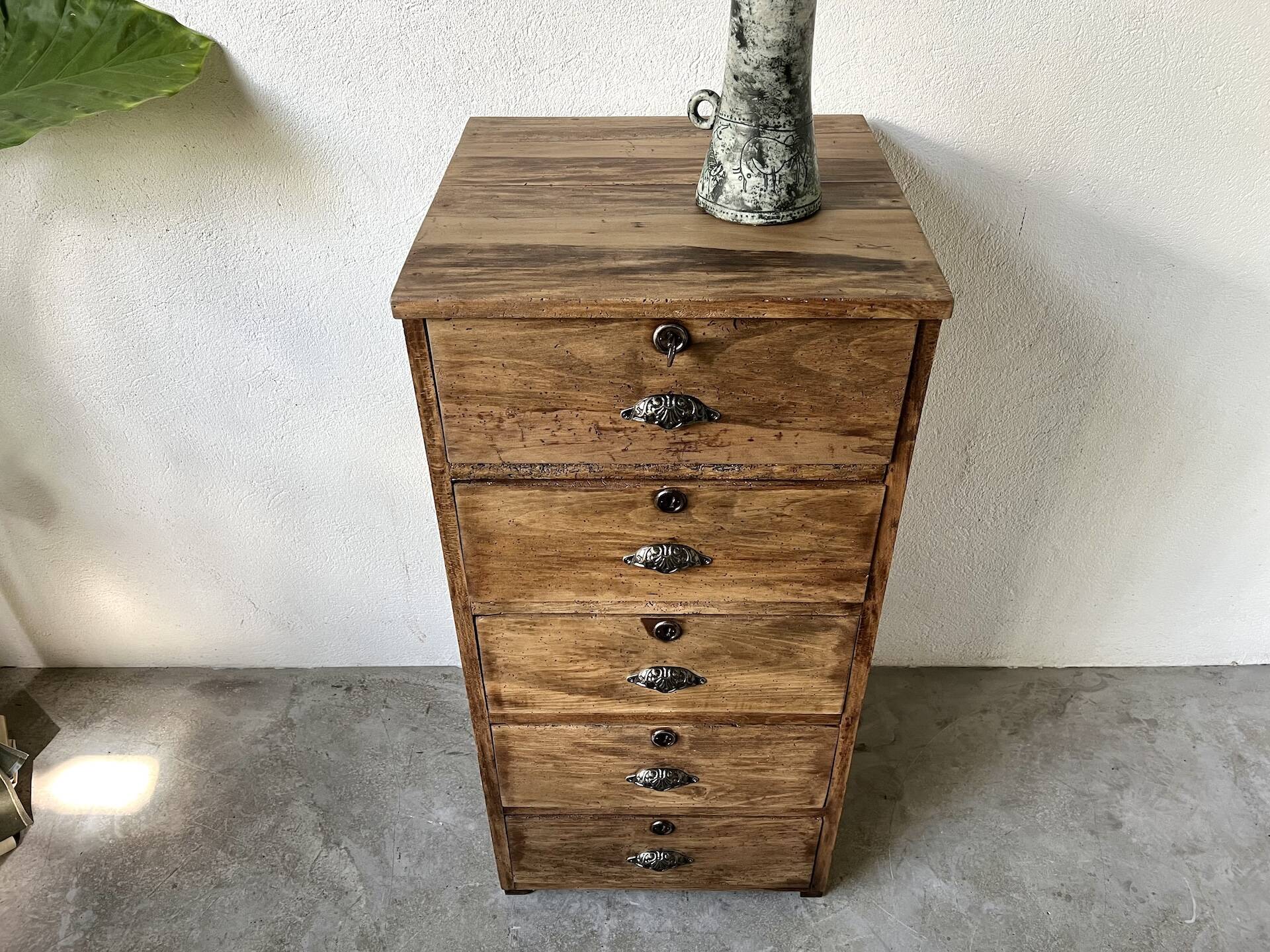 Small old vertical craft cabinet with 5 drawers