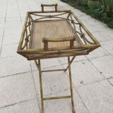 Foldable iron serving table imitation bamboo