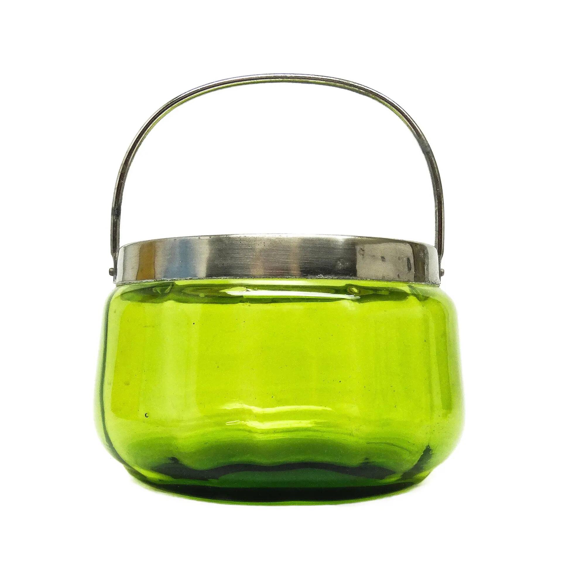 Sugar bowl, Art Nouveau, green glass, silver-plated brass, Sweden, early 20th century