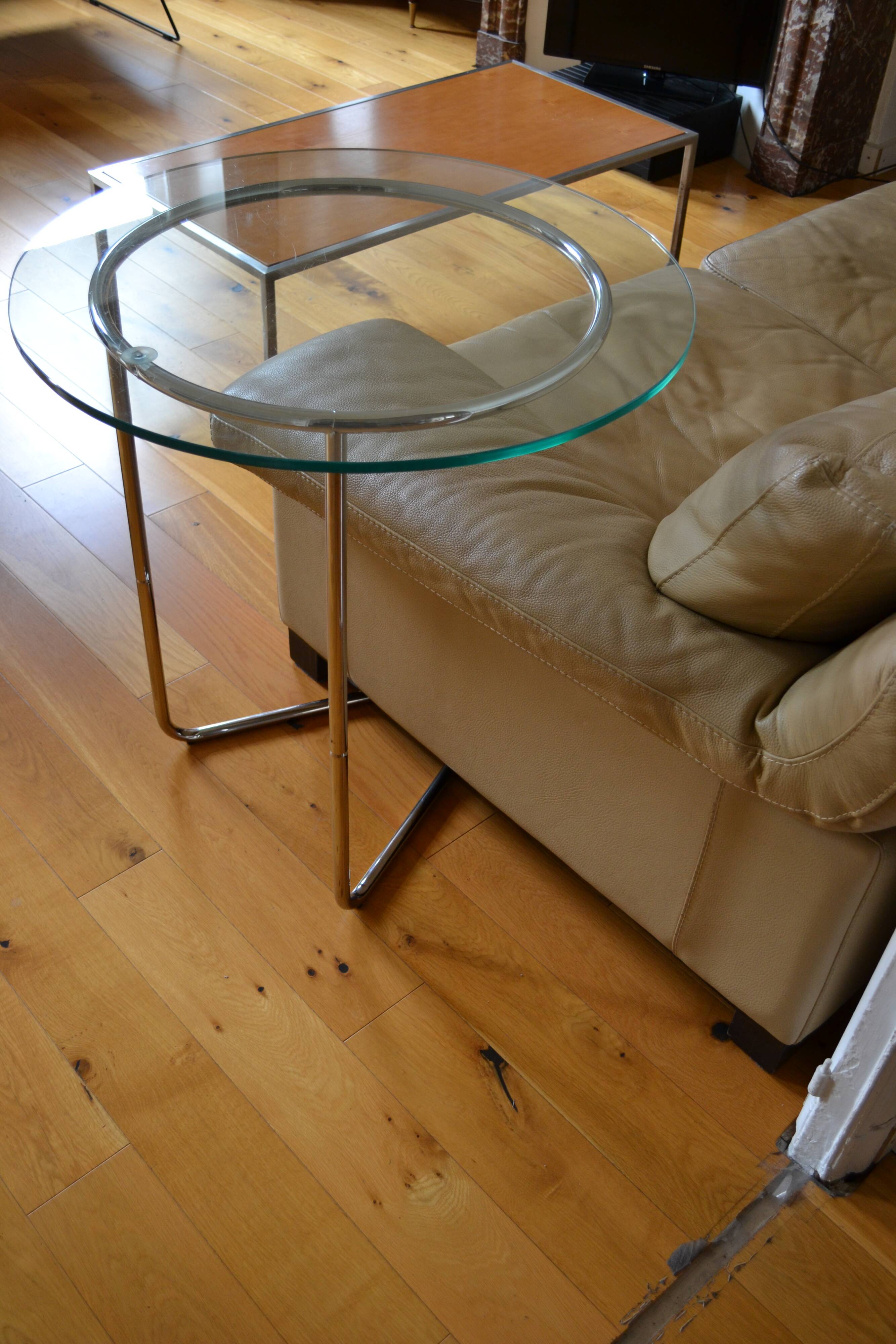 Side table or end table vintage metal and glass