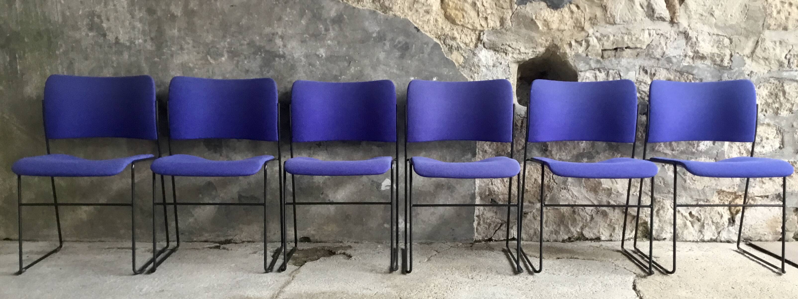 Set of 6 blue Howe 40/4 stacking chairs by David Rowland