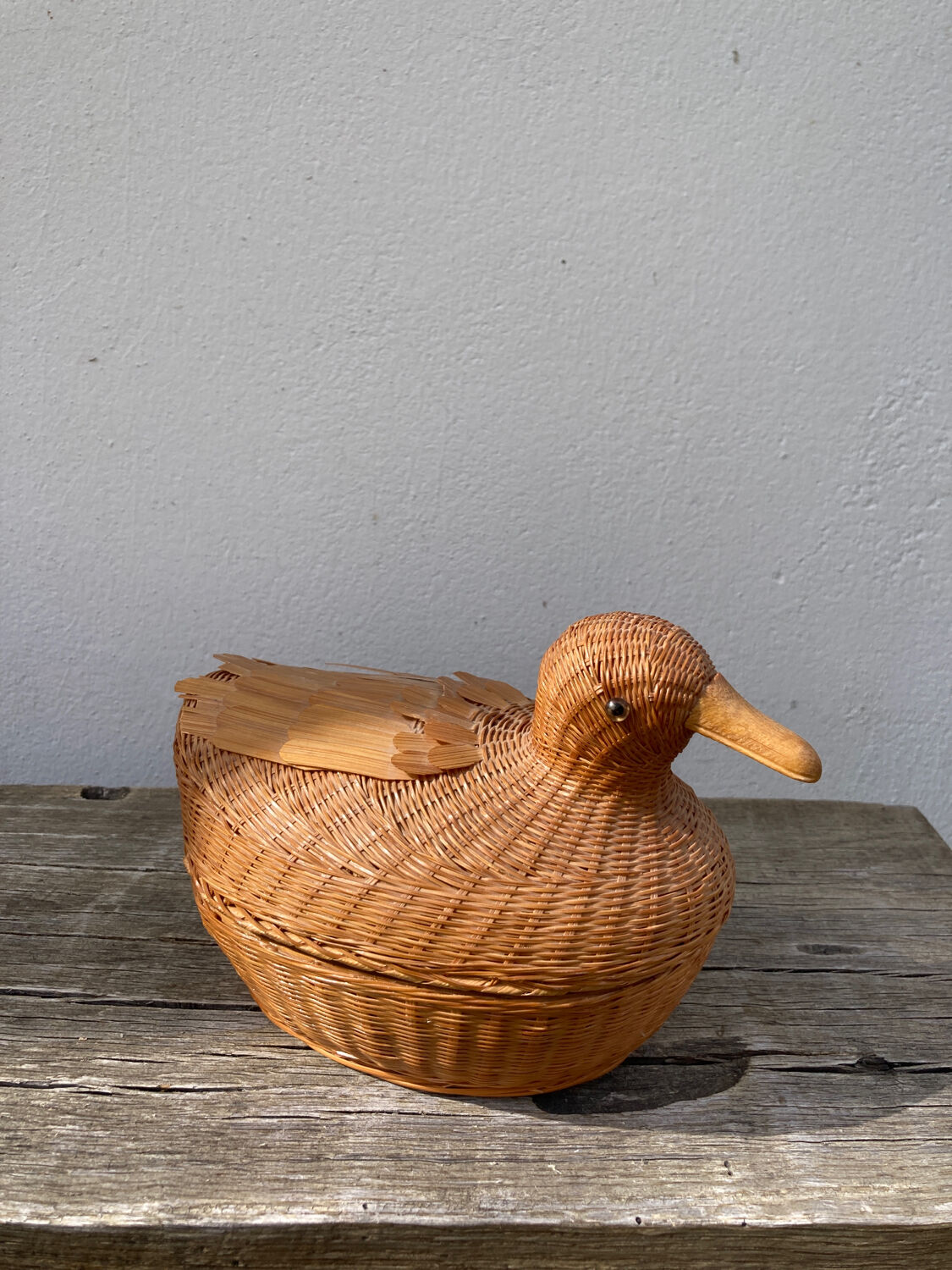 Vintage woven rattan duck box