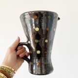Black iridescent ceramic vase pitcher 1950