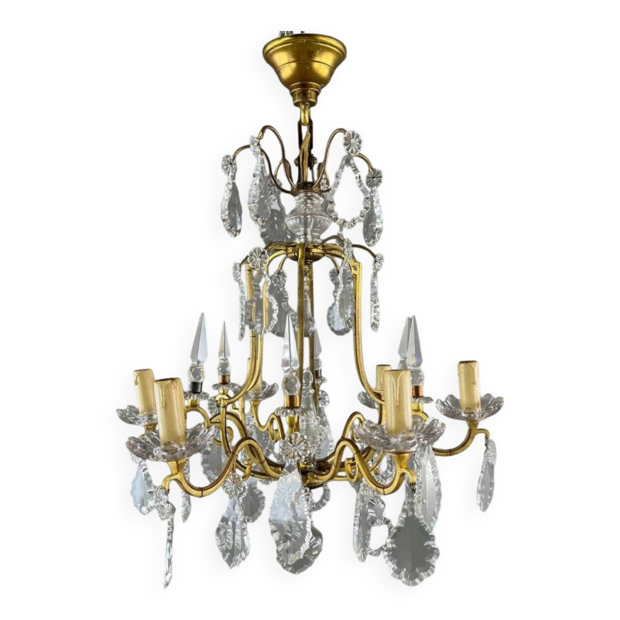 Brass and Crystal Chandelier, 20th Century