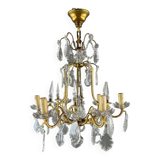 Lustre En Laiton Et Cristal, XXe Siècle